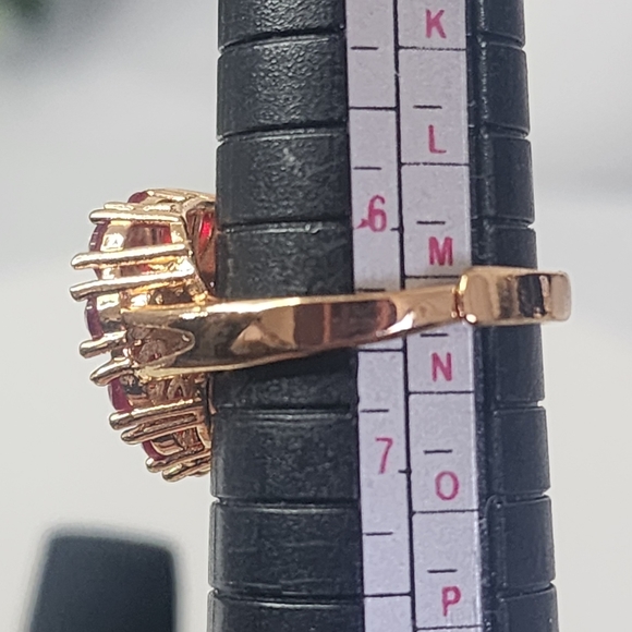 Ruby Red Zirconia Heart Shaped Ring Gold Plated Adjustable New - Picture 8 of 9